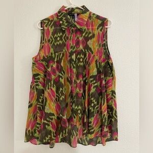Zac & Rachel Size L Bright Neon Tribal Flowy Layered Button Up